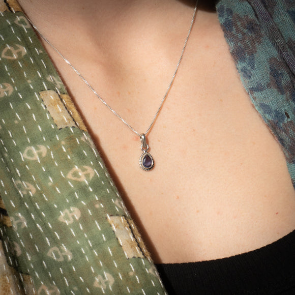 Dainty Pear Cut Iolite Necklace