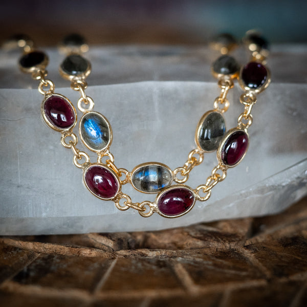 Oval Garnet Gold Bracelet