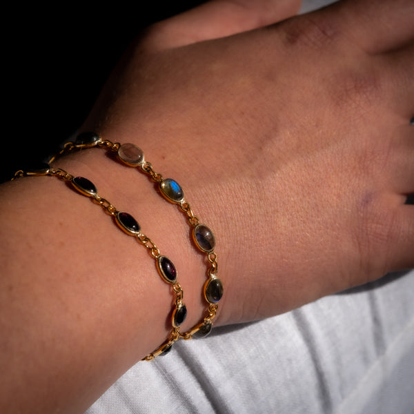 Oval Labradorite Gold Bracelet