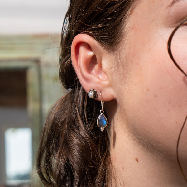 Dangle Gold Labradorite Earrings