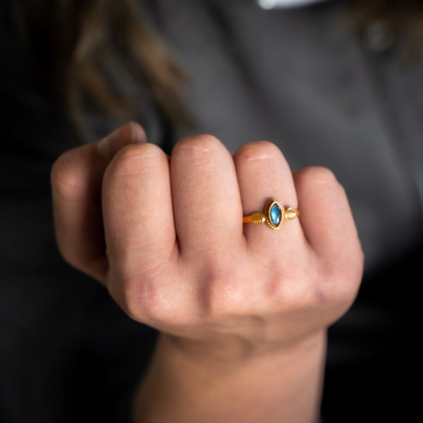 Gold Labradorite Leaf Ring