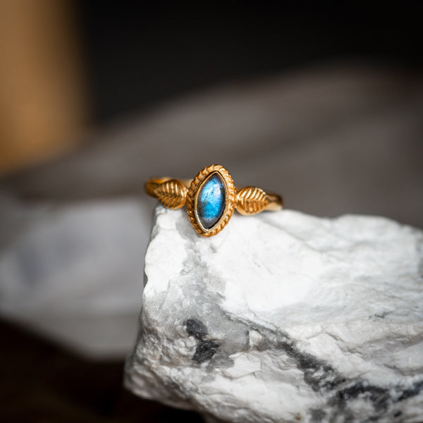 Gold Labradorite Leaf Ring