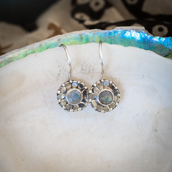 Cut Moonstone Flower Earrings