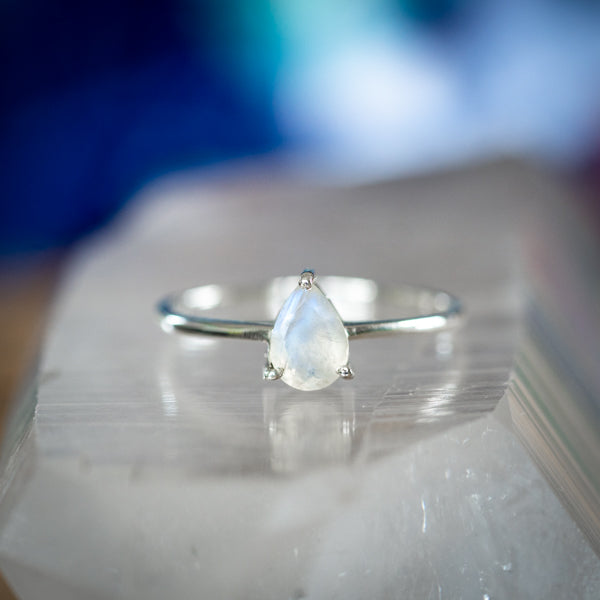 Dainty Tear Moonstone Ring