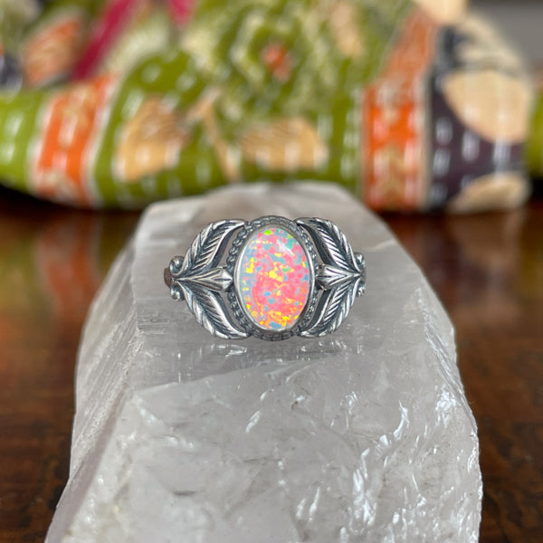 White Opal Leaf Ring