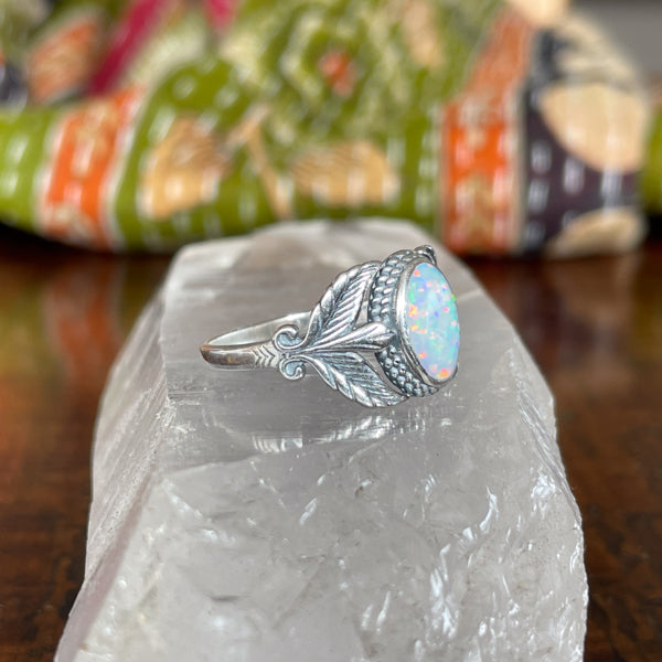 White Opal Leaf Ring