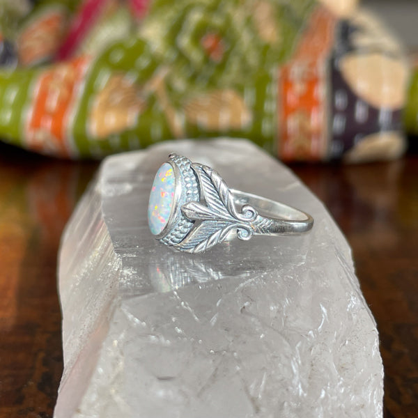 White Opal Leaf Ring
