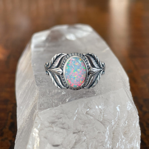 White Opal Leaf Ring
