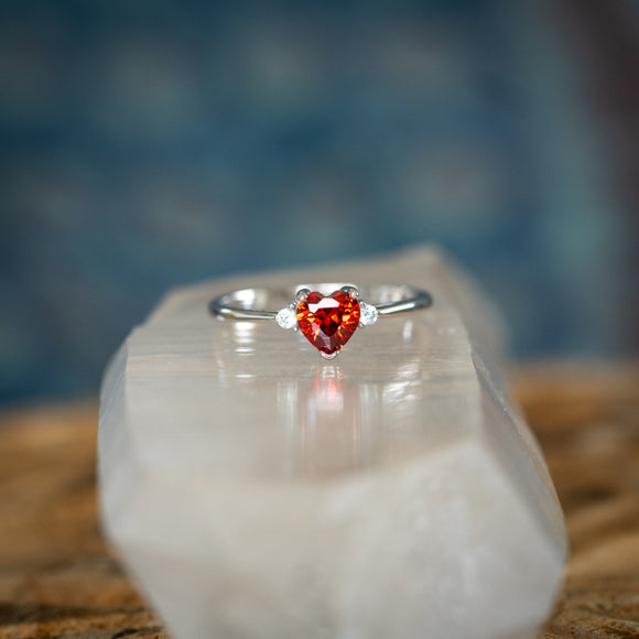 CZ Garnet Heart Ring