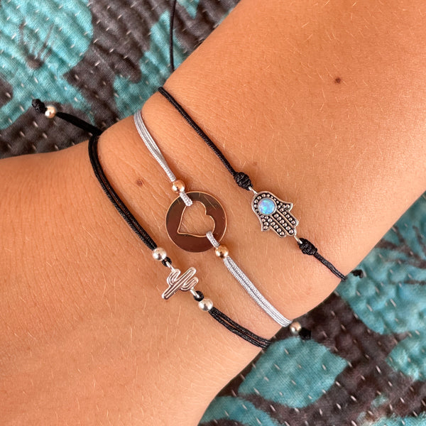 Silver Cactus Corded Bracelet