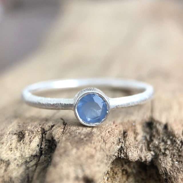 Blue chalcedony boho sterling silver stacker ring nz