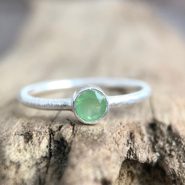 Prechnite chalcedony boho sterling silver stacker ring nz