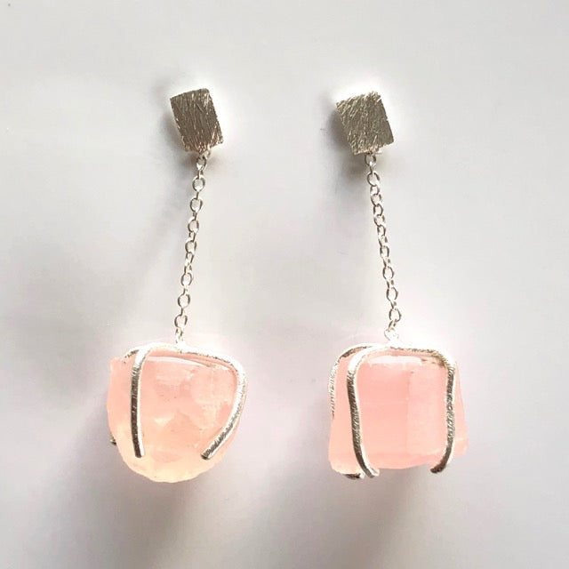 Rose Quartz Nugget Earrings