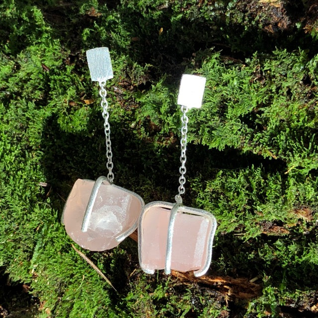Rose Quartz Nugget Earrings
