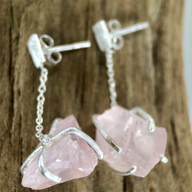 Rose Quartz Nugget Earrings