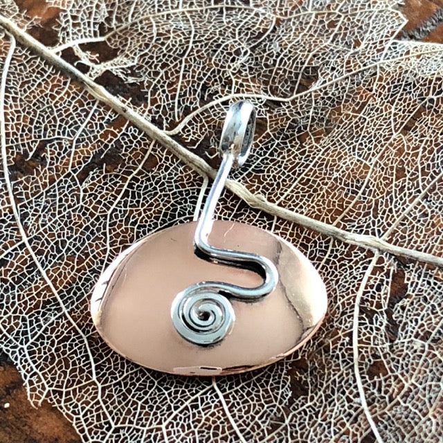 boho copper and sterling silver pendant made in mexico