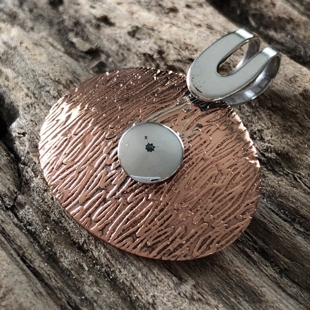 boho copper and sterling silver pendant made in mexico