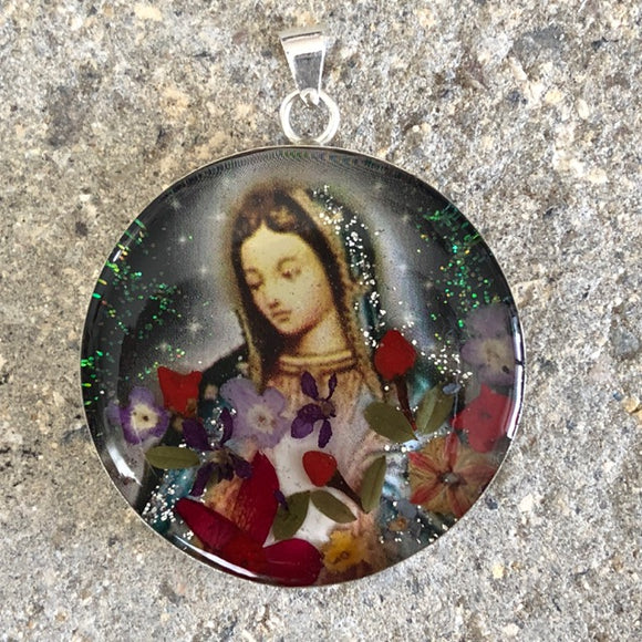 boho religious virgin mary lady of guadalupe pendant made in mexico