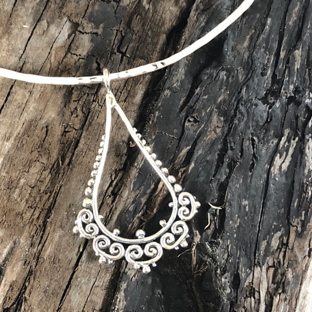 Beaten Silver Hoop Necklace