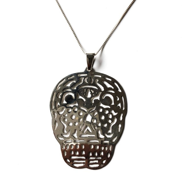 sterling silver mexican sugar skull necklace pendant
