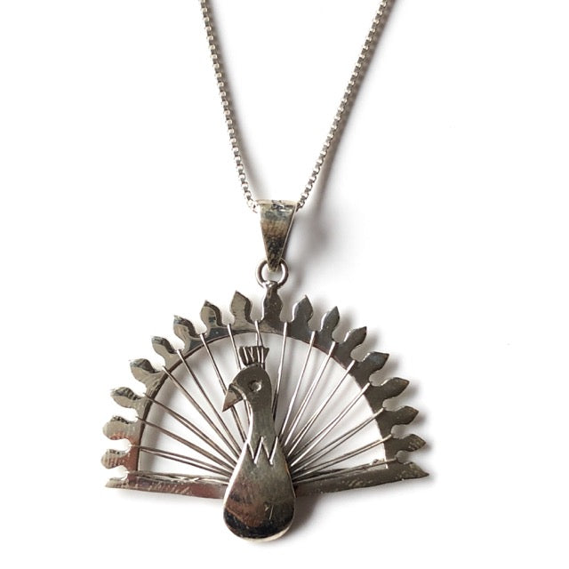 sterling silver mexican peacock necklace pendant