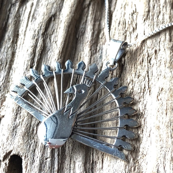 sterling silver mexican peacock necklace pendant
