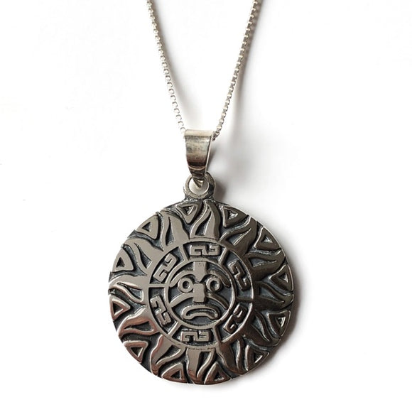 sterling silver mexican aztec sun necklace pendant
