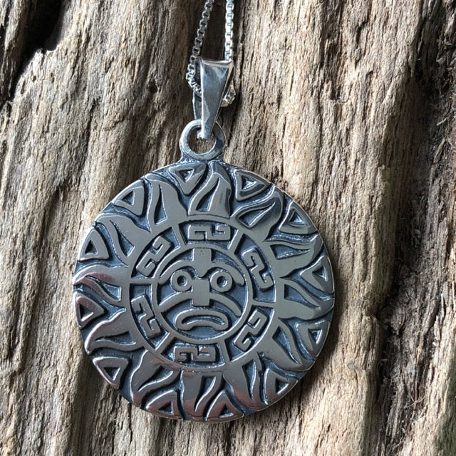 sterling silver mexican aztec sun necklace pendant