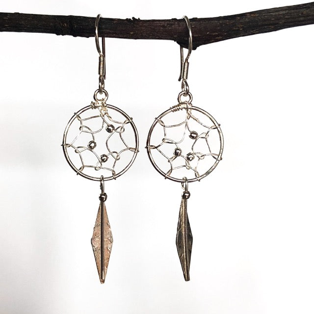 Silver Boho Dreamcatcher Earrings