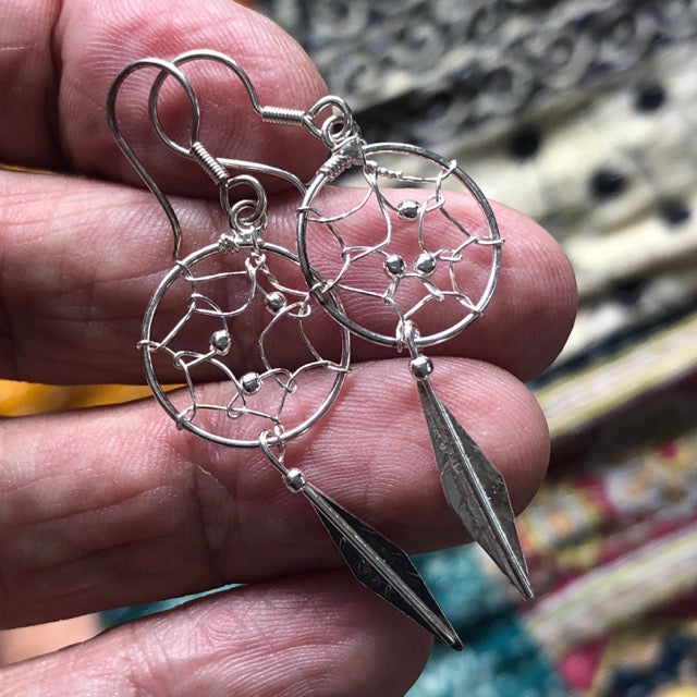 Silver Boho Dreamcatcher Earrings