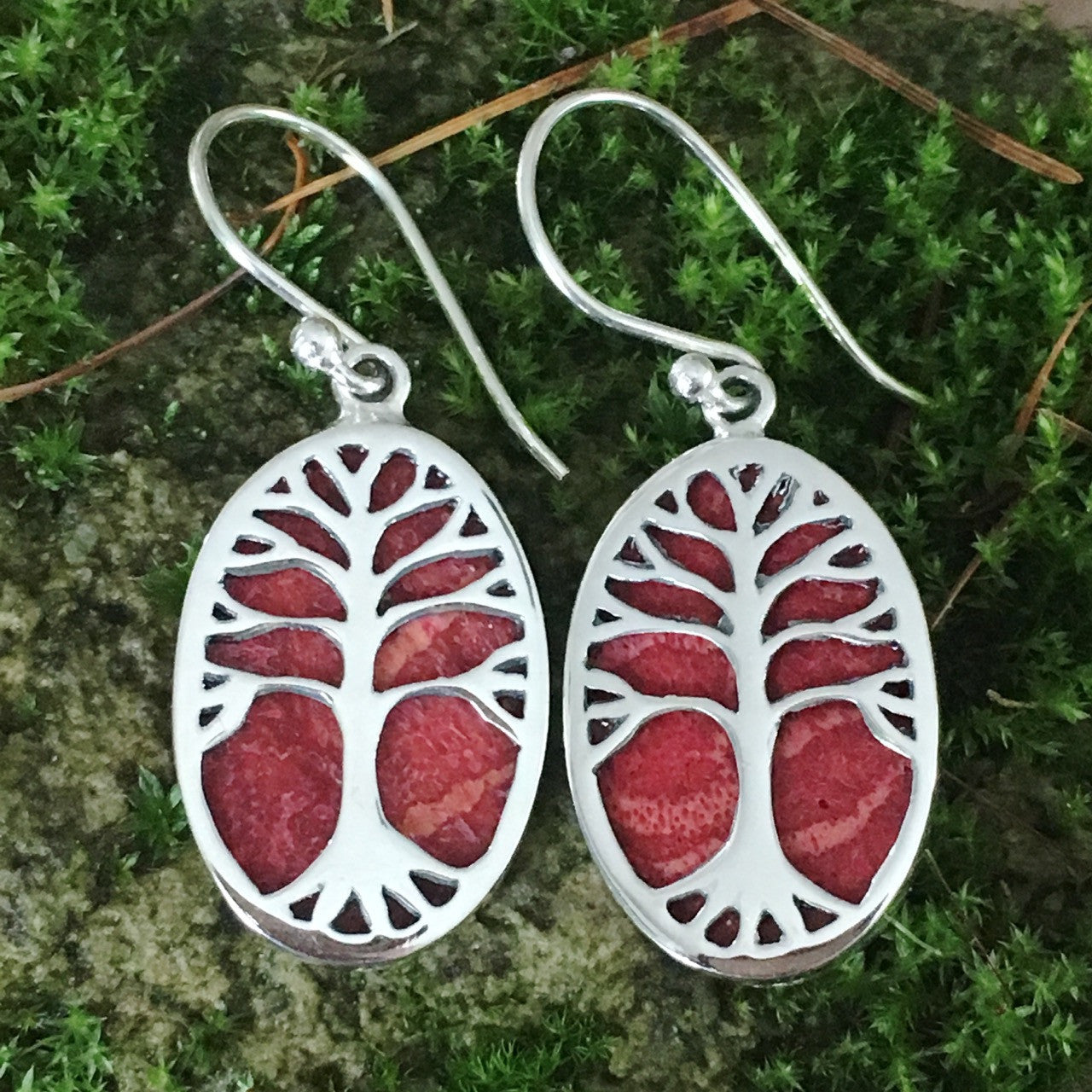 Coral Tree of Life Earrings