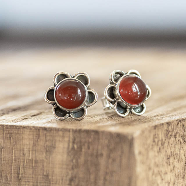 Carnelian Flower Studs