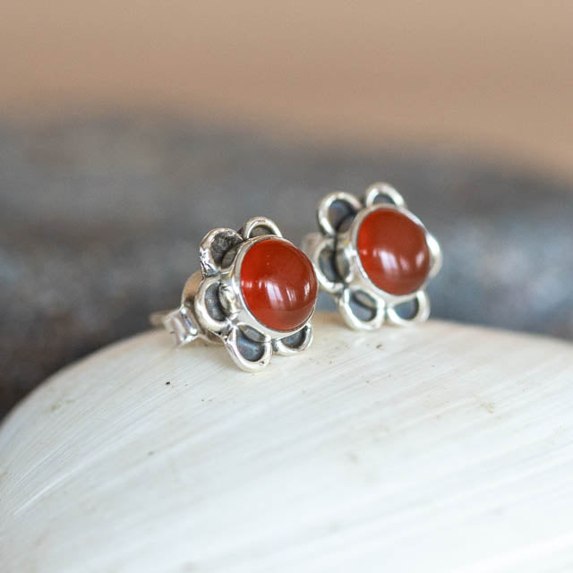Carnelian Flower Studs