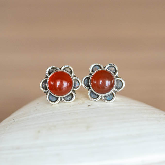 Carnelian Flower Studs