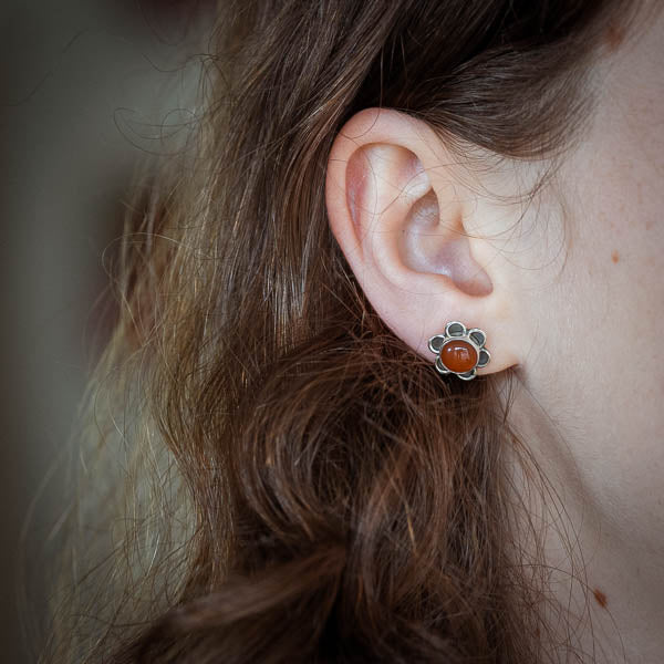 Carnelian Flower Studs