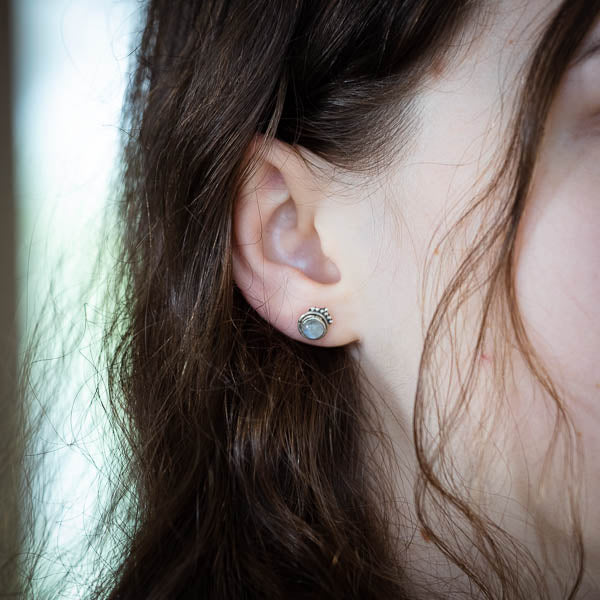 Dainty Rainbow Moonstone Studs