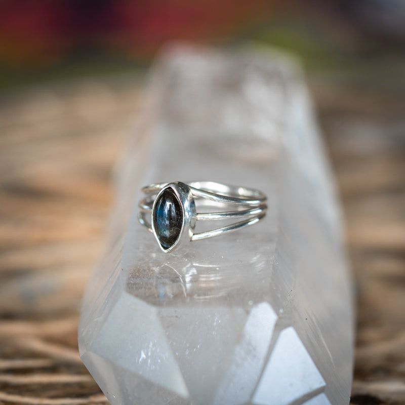 Three Shank Labradorite Ring