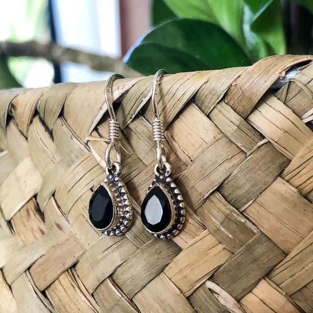 Pear Cut Black Onyx Earrings