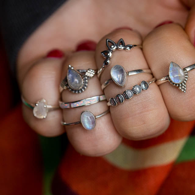 Rainbow Moonstone Pear Ring