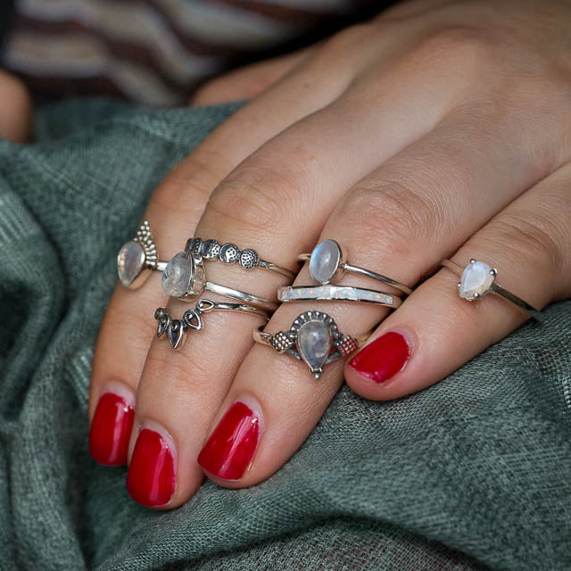 Rainbow Moonstone Pear Ring