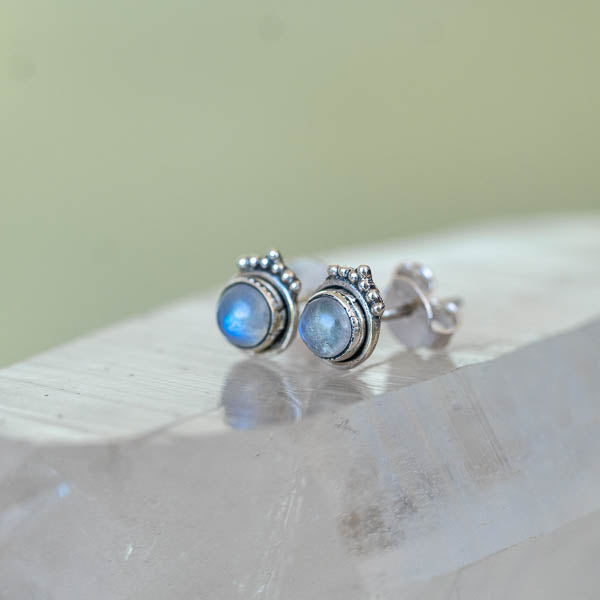 Dainty Rainbow Moonstone Studs