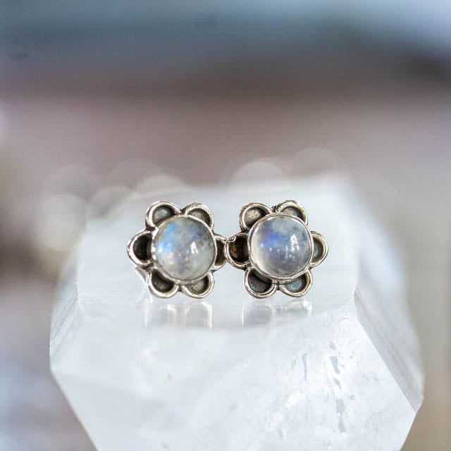 Moonstone Flower Studs