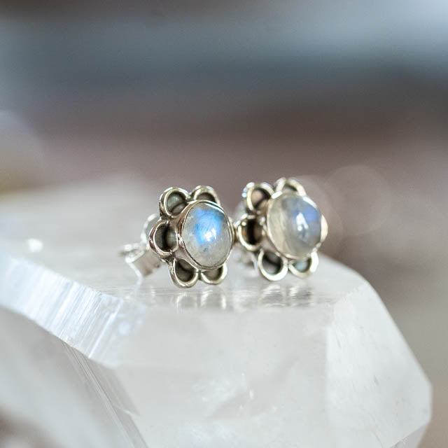 Moonstone Flower Studs