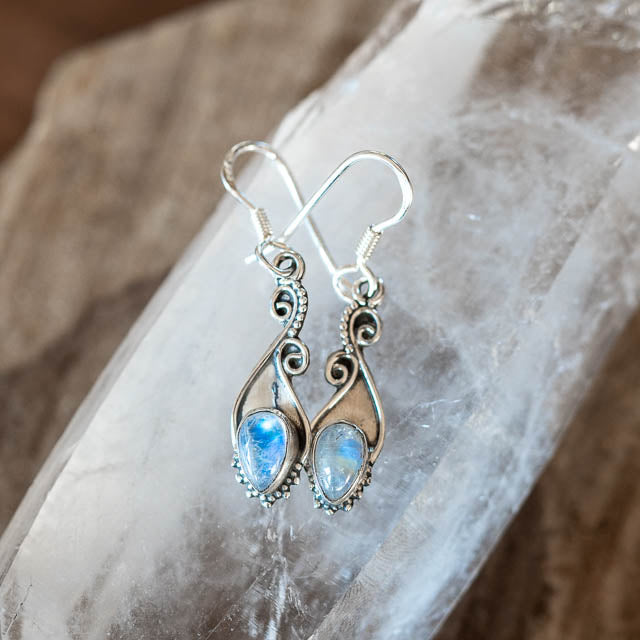 Natural Rainbow Moonstone Gemstone Sterling Silver Dangle Earring —  Discovered