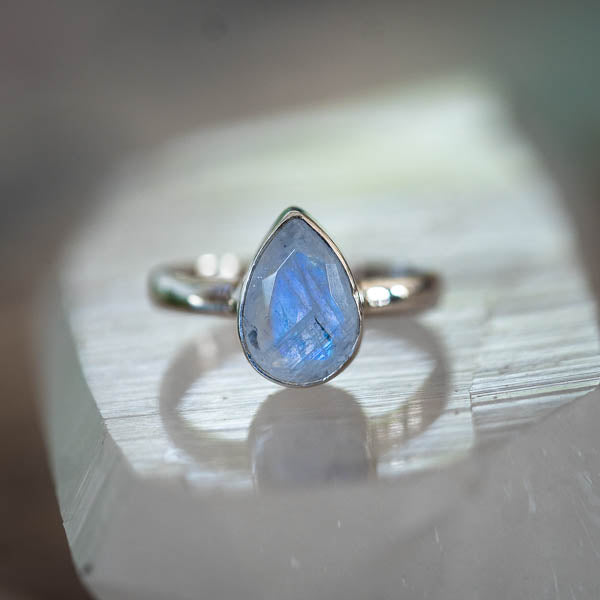 Rainbow Moonstone Tear Ring