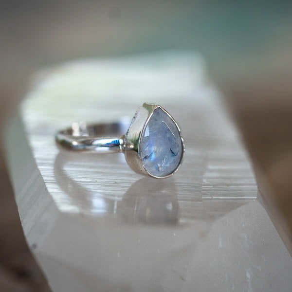 Rainbow Moonstone Tear Ring