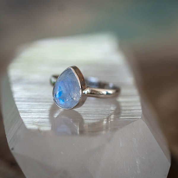 Rainbow Moonstone Tear Ring