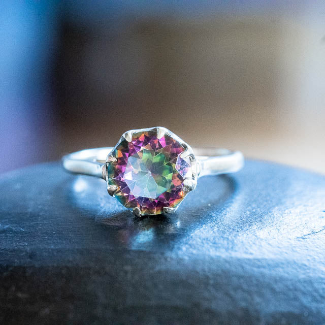 Classic Style Mysterious Halo Fashion Oval Cut Mystic Topaz Stone 925  Silver Ring - Port City Jewelers