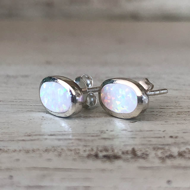 Dainty Oval Opal Studs
