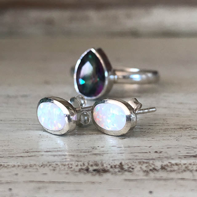 Dainty Oval Opal Studs